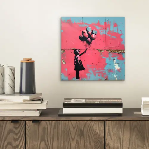 Graffiti - Meisje - Ballon - Banksy - Street art aluminium wit klein -sfeer1