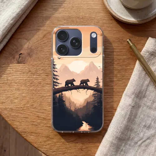 Beren - Bomen - Landschap - Zonsondergang Telefoonhoesje iPhone 17 Pro klein -sfeer1