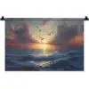 Meeuwen - Zonsondergang - Zee - Wolken Wandkleed katoen klein -zz3d