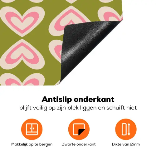 Patroon - Symmetrisch - Hartjes - Olijfgroen Inductie beschermer vinyl 3mm klein 276 -zzzzzzz-td-onderkant