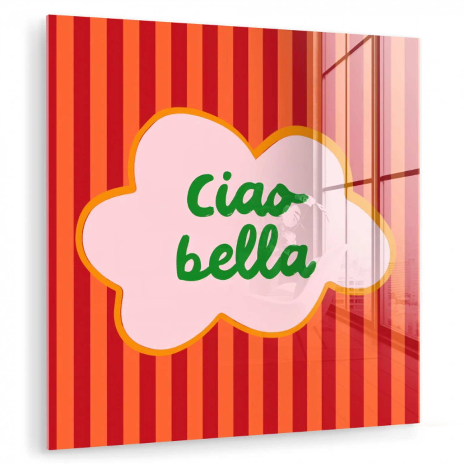 Ciao bella - Tekstwolk - Strepen - Oranje plexiglas 5mm klein -zzzproduct_nieuw