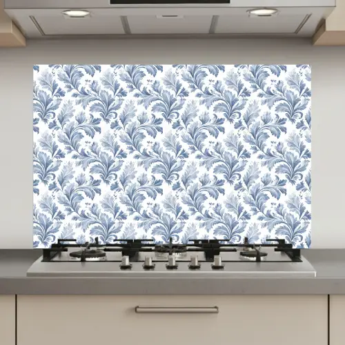 Bladeren  - Blauw - Patroon keuken achterwand spatscherm klein 900 -3d_website
