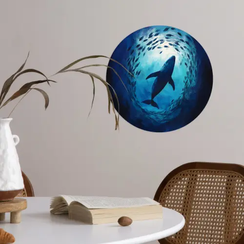 Walvis - Vissen - Donkerblauw Wandcirkel behangsticker klein -sfeer3