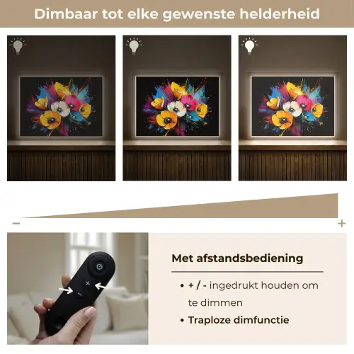 Bloemen - Kleurrijk - Graffiti - Modern - Boeket Light Box met batterij (Wandlamp) middel -USP_dimbaarNL