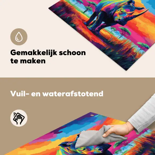 Neushoorn - Zonsondergang - Savanna - Kleurrijk Inductie beschemer met haakjes middel -ky-schoon-nl