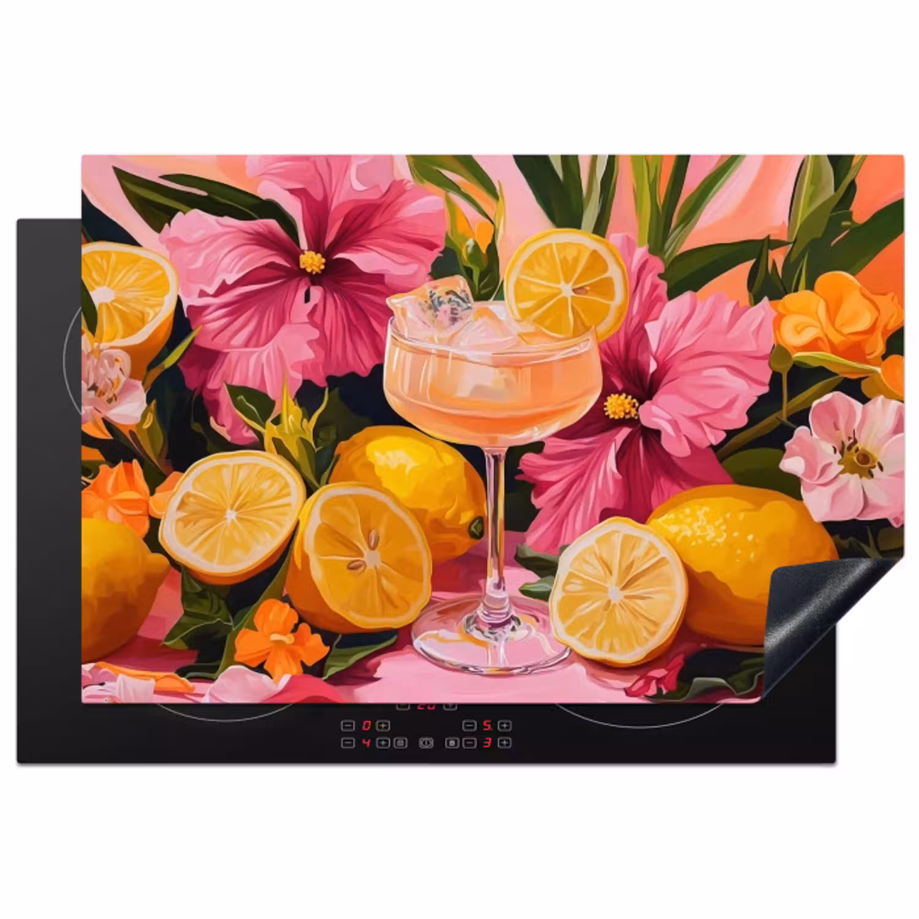 Drink - Bloemen - Yellow Inductie beschermer vinyl 3mm klein -3d