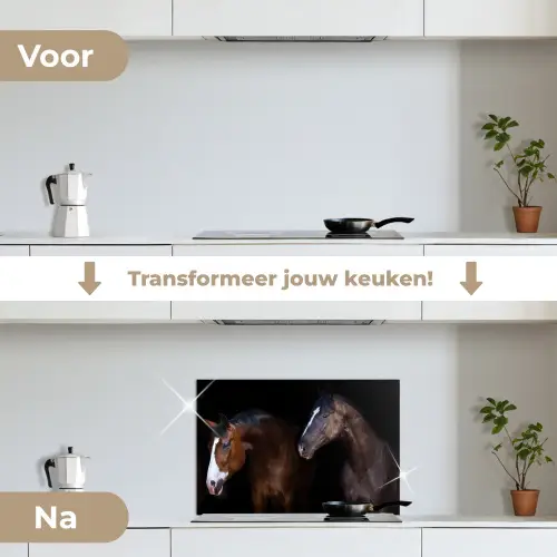 Paard - Dieren - Zwart keuken achterwand spatscherm klein -voor_na_NL