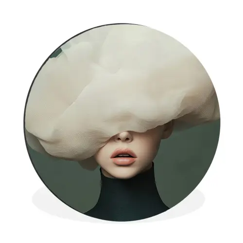 Hoed - Vrouw - Beige Wandcirkel aluminium klein -3d