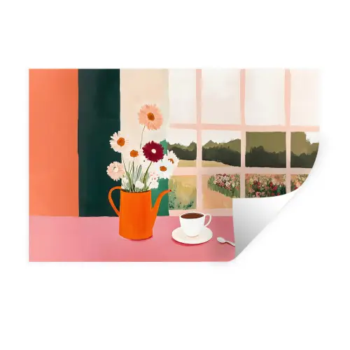 Bloemen - Koffie - Raam Muursticker klein -3d