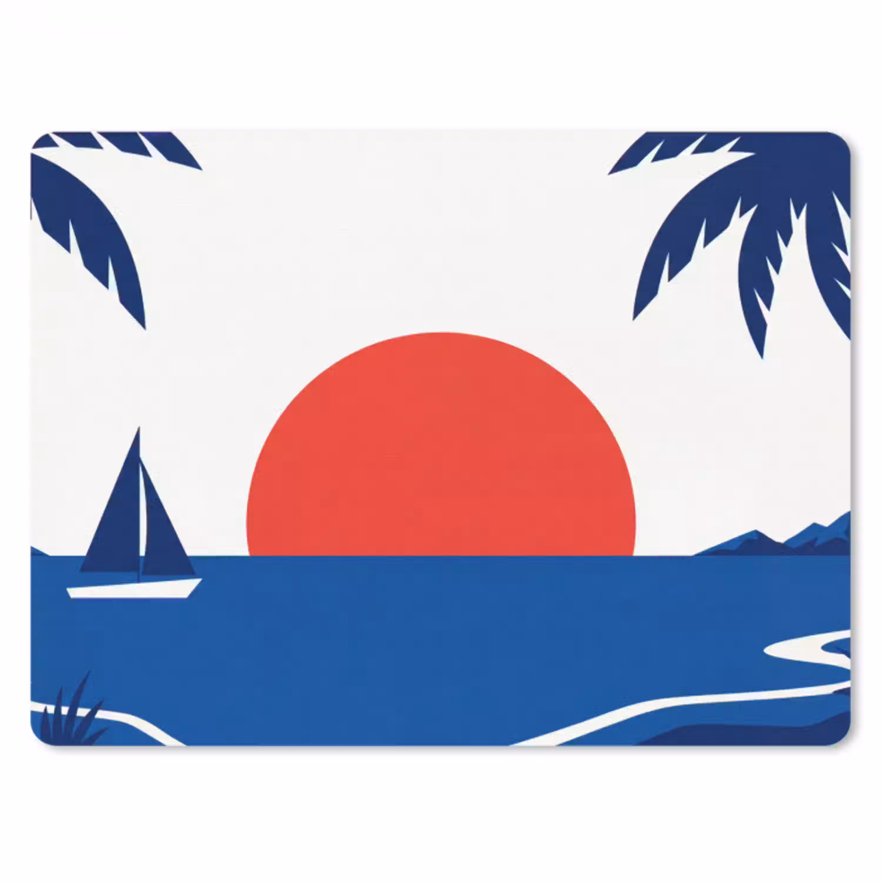 Zonsondergang - Zee - Palmboom - Tropisch - Modern muismat rubber klein -3d