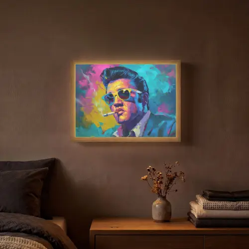 Portret - Sigaret - Kleurrijk - Bril Light Box met batterij (Wandlamp) middel -sfeer4