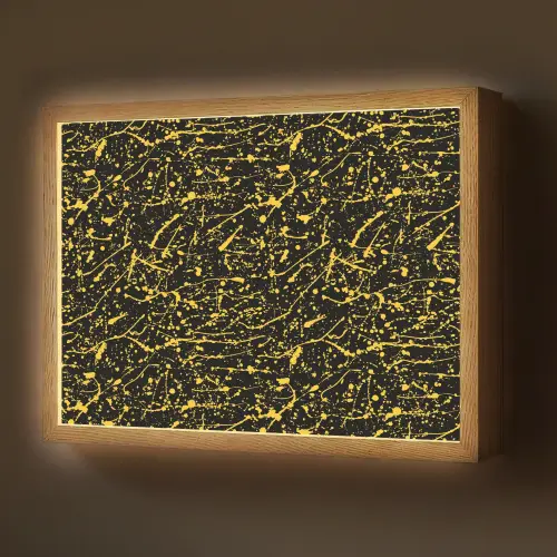 Spat - Waterverf - Geel - Zwart Light Box met batterij (Wandlamp) middel 907 -z3d_website