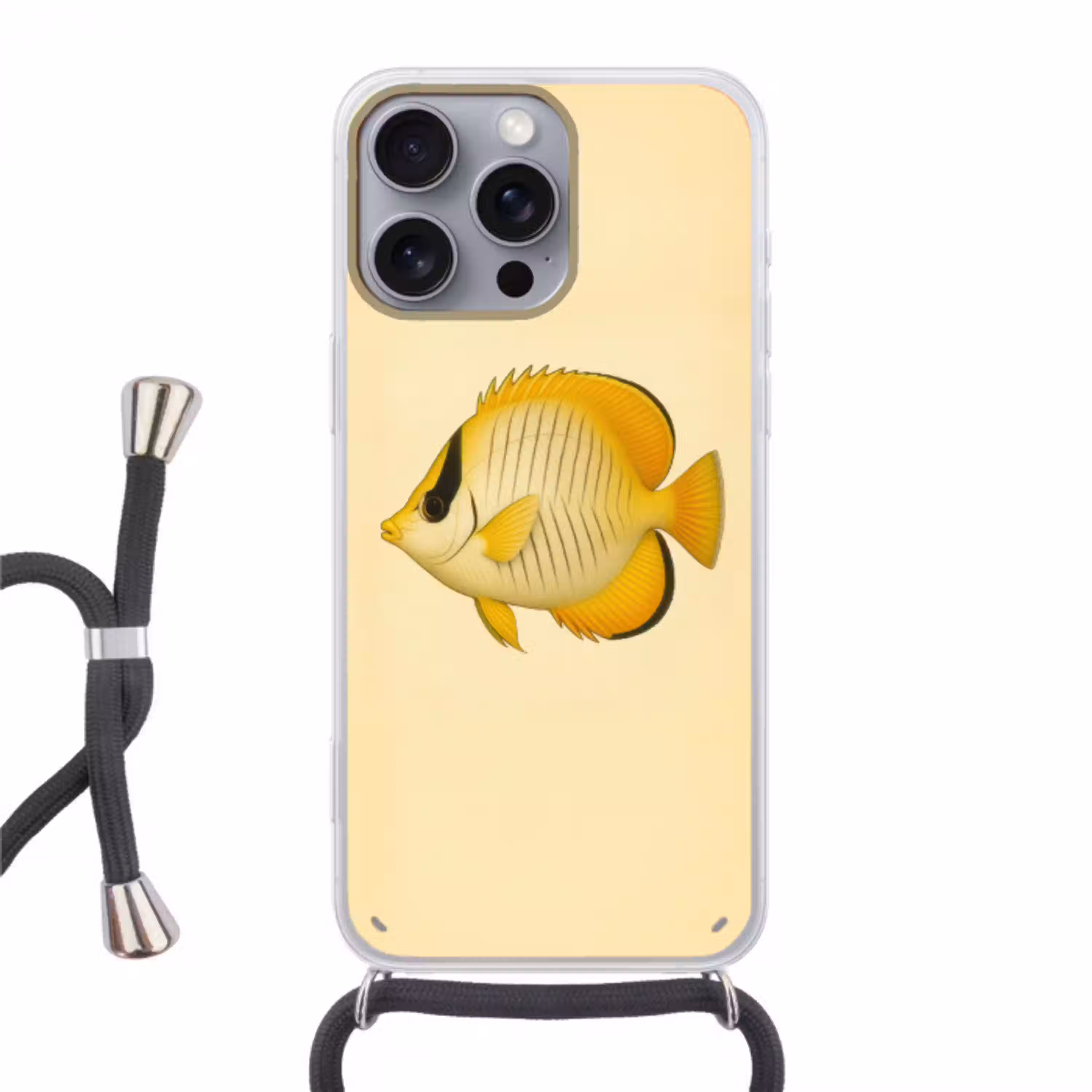 Ovaal - Vis - Geel - Schubben Hoesje iPhone 16 Pro Max met koord klein -3d