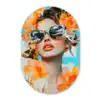 Bloemen - Vrouw - Zonnebril - Blauw Wandcirkel Ovaal Glas middel -3d