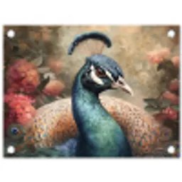 Pauw - Vogel - Bloemen - Planten - Pauwenveren tuinposter los doek klein -3d