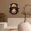Chimpansee - Aap - dieren - Graffiti - Bril - Koptelefoon - Kleuren Wandcirkel kunststof plaat 5mm dik klein -sfeer1