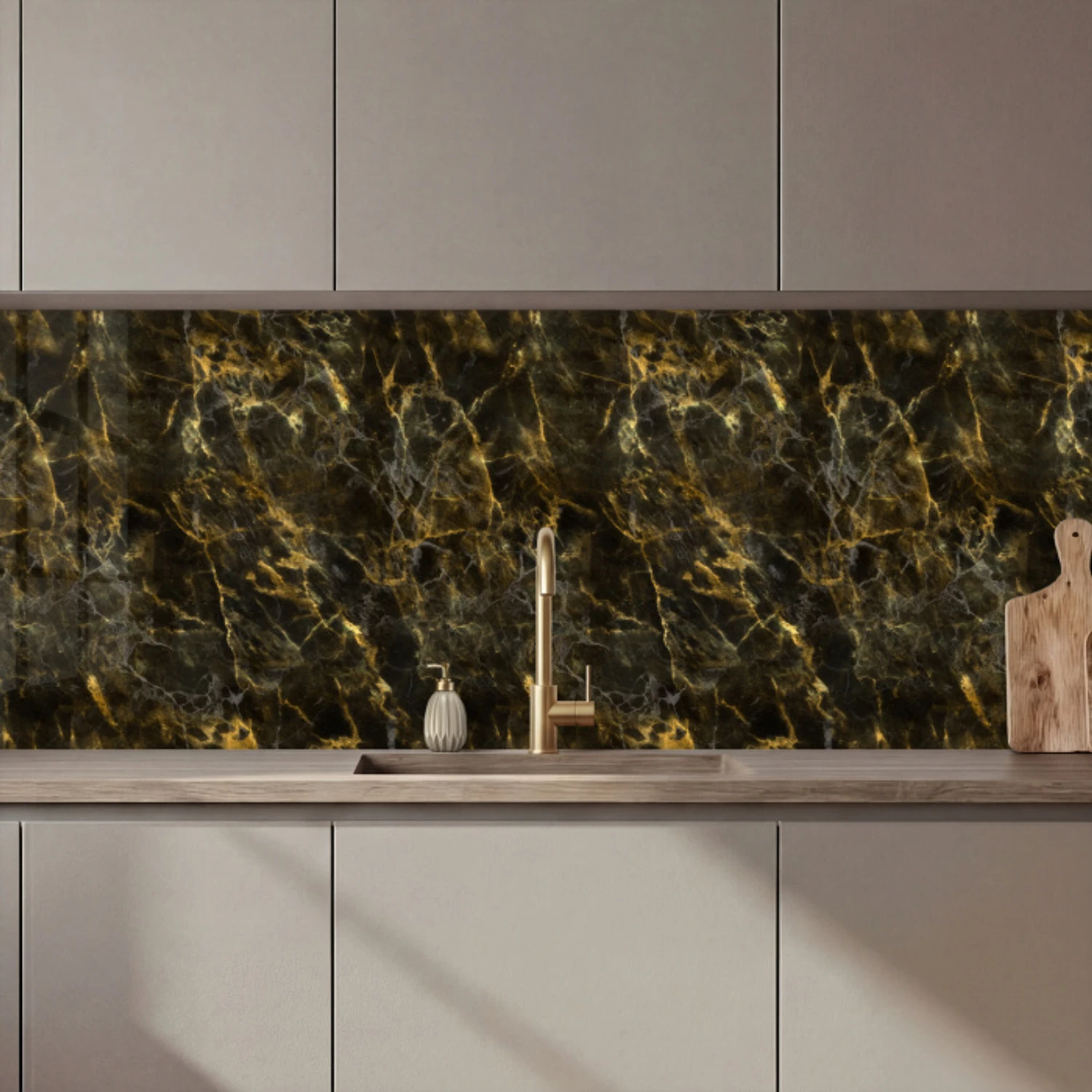 Zwart - Marmer - Goud keuken achterwand 2 middel 871 zz_3dshopping