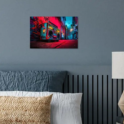 Boombox - Rood - Graffiti - Neon poster papier klein -sfeer2