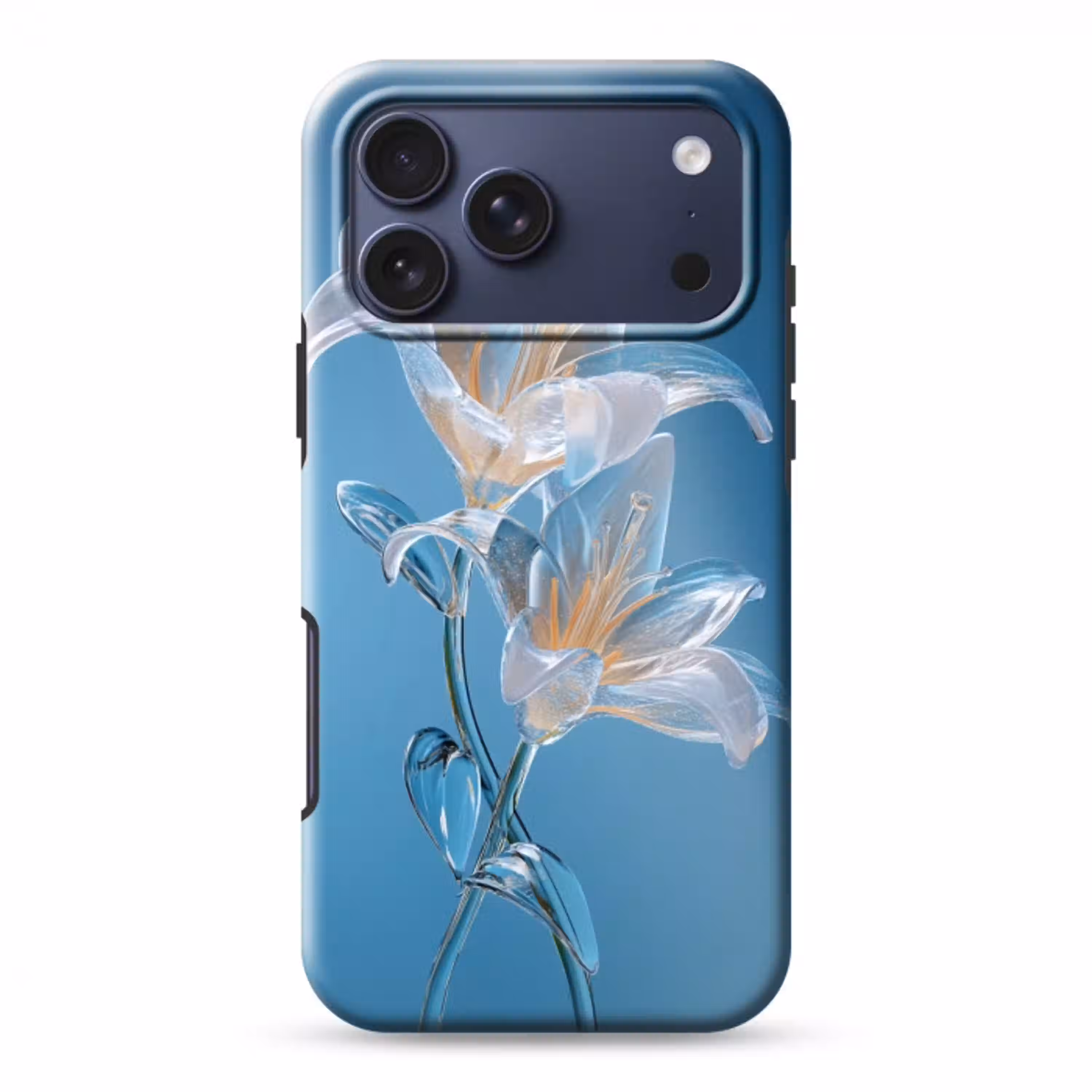 Lelies - Blauw - Glazen Toughcase MagSafe Apple iPhone 17 Pro Max klein -3d