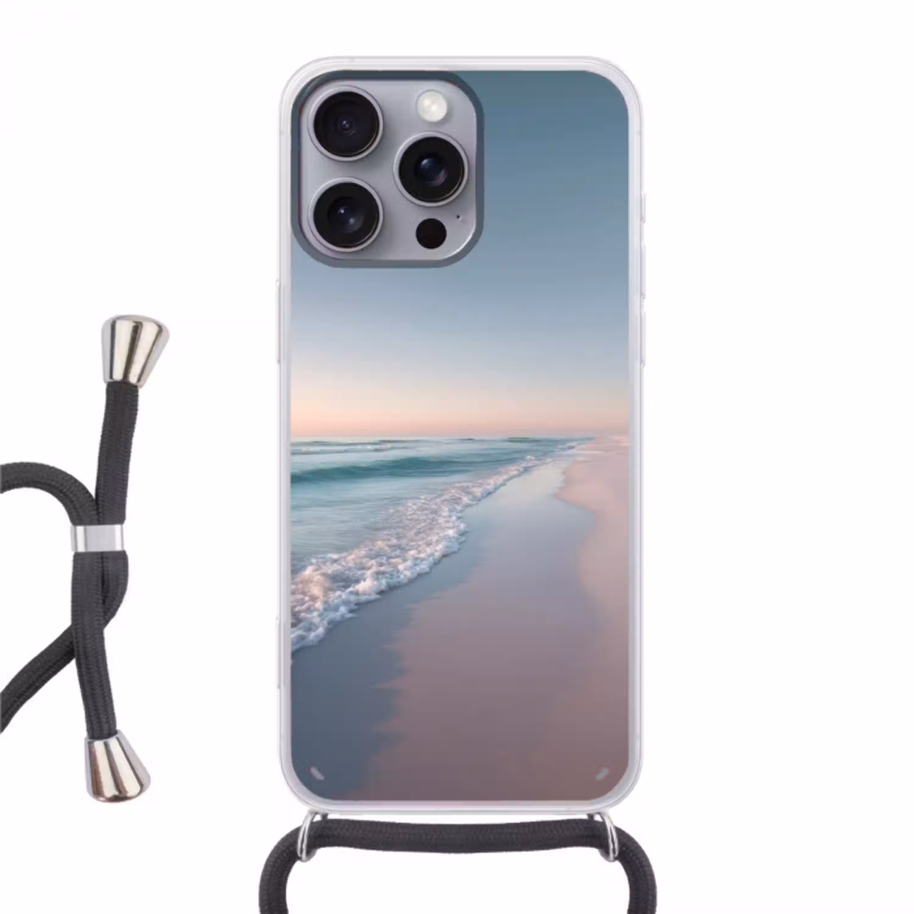 Kustlijn - Pastel - water Hoesje iPhone 16 Pro Max met koord klein -3d
