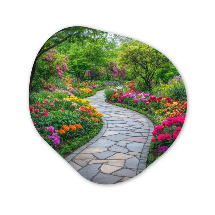 Park - Bloemen - Tuin Wandcirkel Organisch Plexiglas middel -3d