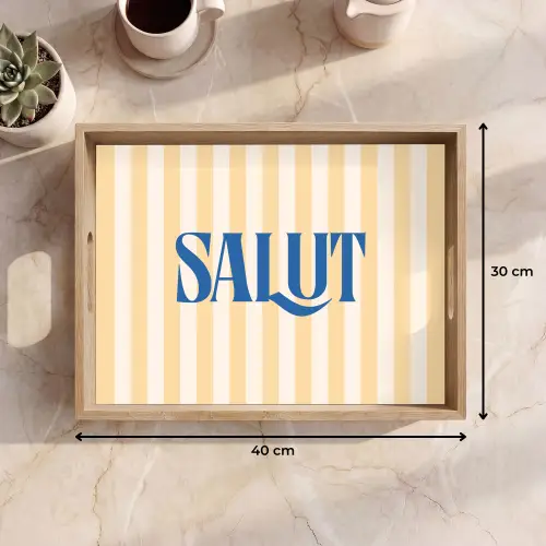 Salut - Quote - Strepen - Geel - Blauw - Wit Dienblad Rechthoek middel -USP_Formaat