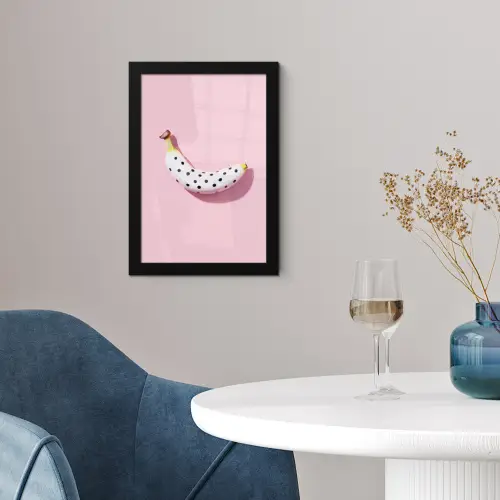 Banaan - Stippen - roze fotolijst zwart zonder passe partout klein -sfeer4