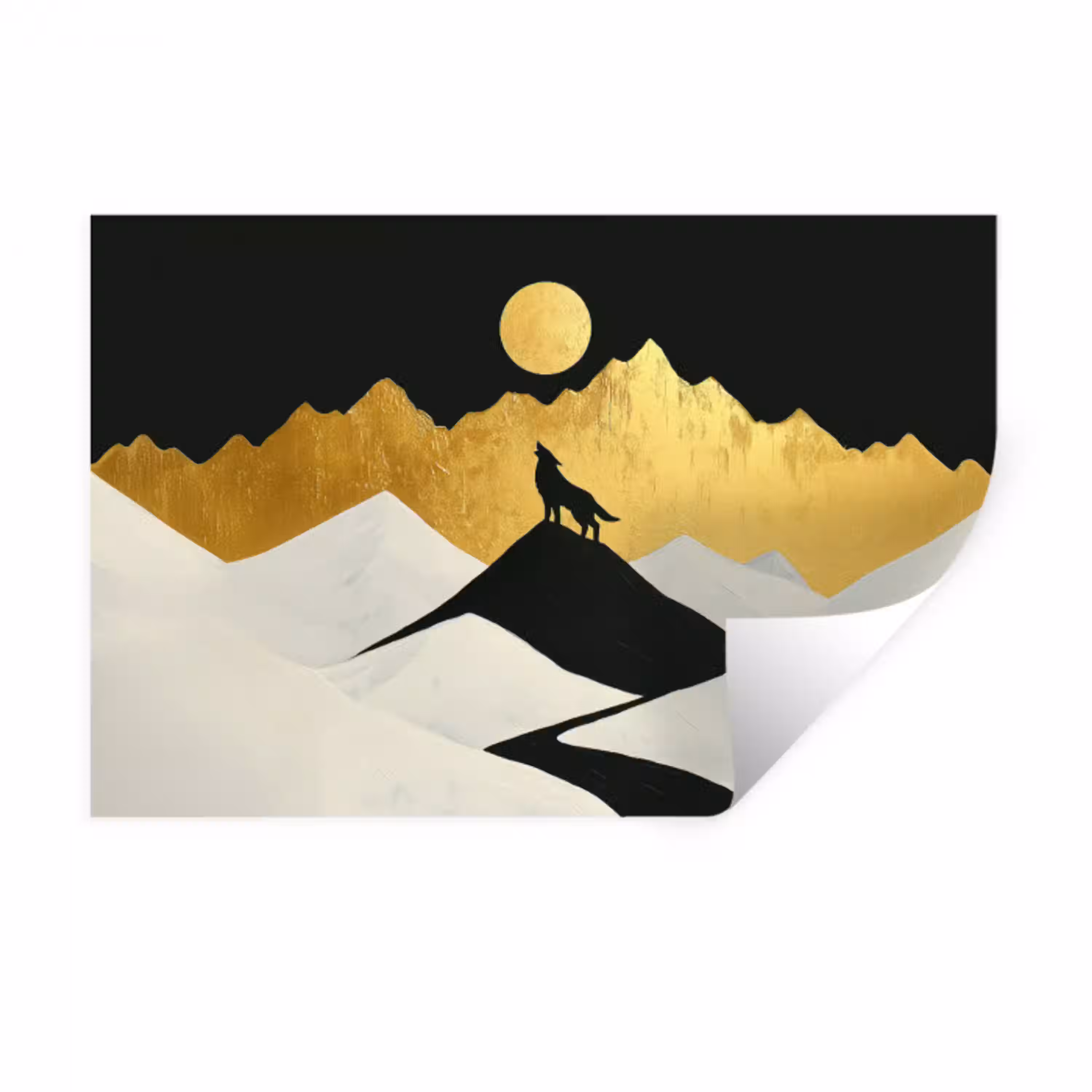 Wolf - Bergen - Maan - Zwart Muursticker klein -3d
