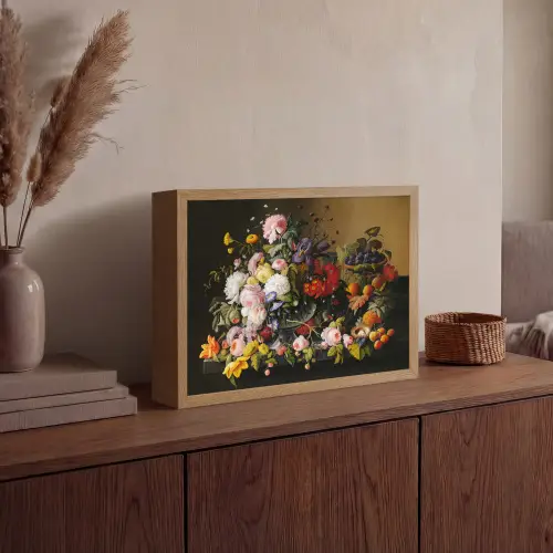 Stilleven met bloemen en fruit - Kunstwerk - Oude meesters Light Box met batterij (Wandlamp) middel -sfeer2
