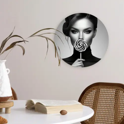 Vrouw - Lolly - Zwart Wandcirkel plexiglas klein -sfeer4