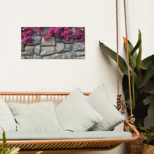 Bougainvillea - Stenen Muur - Roze tuinposter los doek klein -sfeer7