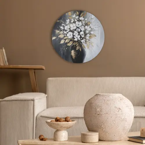 Bloemen - Wit - Vaas - Abstract Akoestische PET Vilt - Rond klein -sfeer1