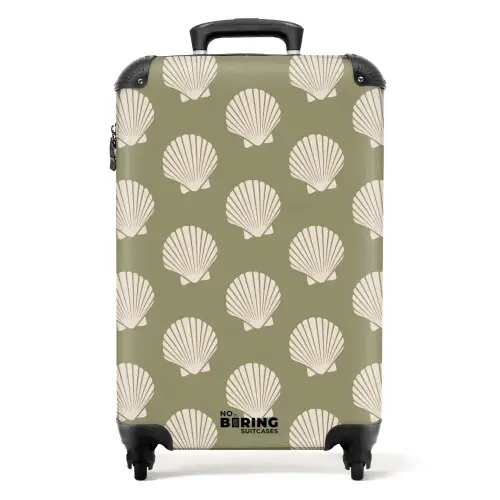 Patronen - Schelp patroon in grijsgroen NBS - Handbagage koffer - Kinderen Unisex middel -productfoto_recht