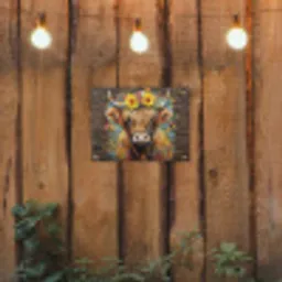Hooglander met Bloemenkroon tuinposter los doek klein -sfeer1