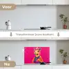 Kameel - Bloemen - Kimono - Waaiers keuken achterwand spatscherm klein -voor_na_NL