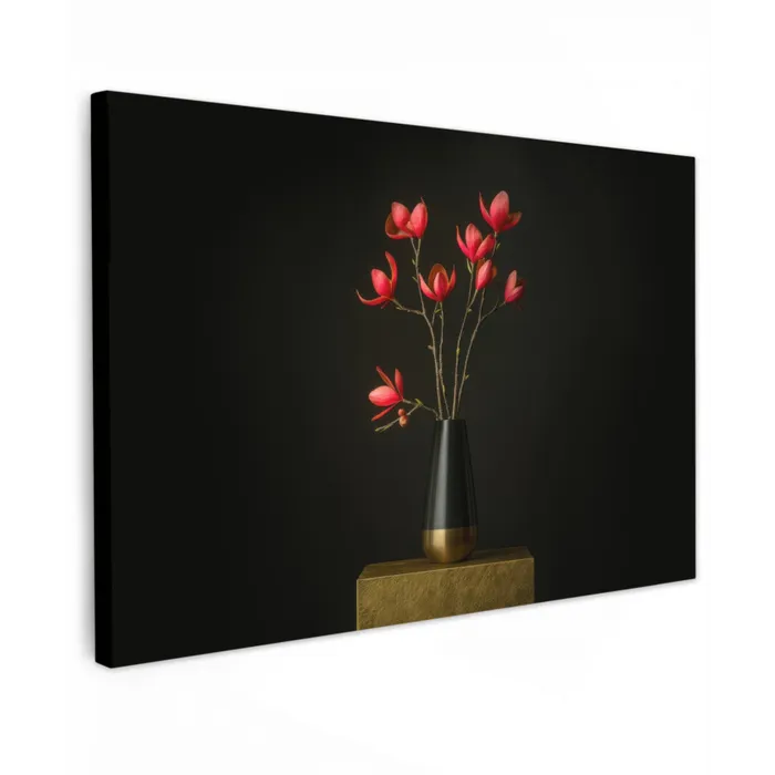 Rode - Bloemen - Vaas Tuinposter op houten frame 2 cm dik klein -3d