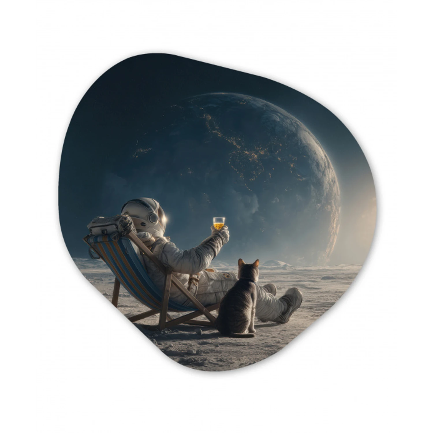 Maan - Kat - Astronaut - Ruimte Wandcirkel Organisch Forex 3mm klein -3d
