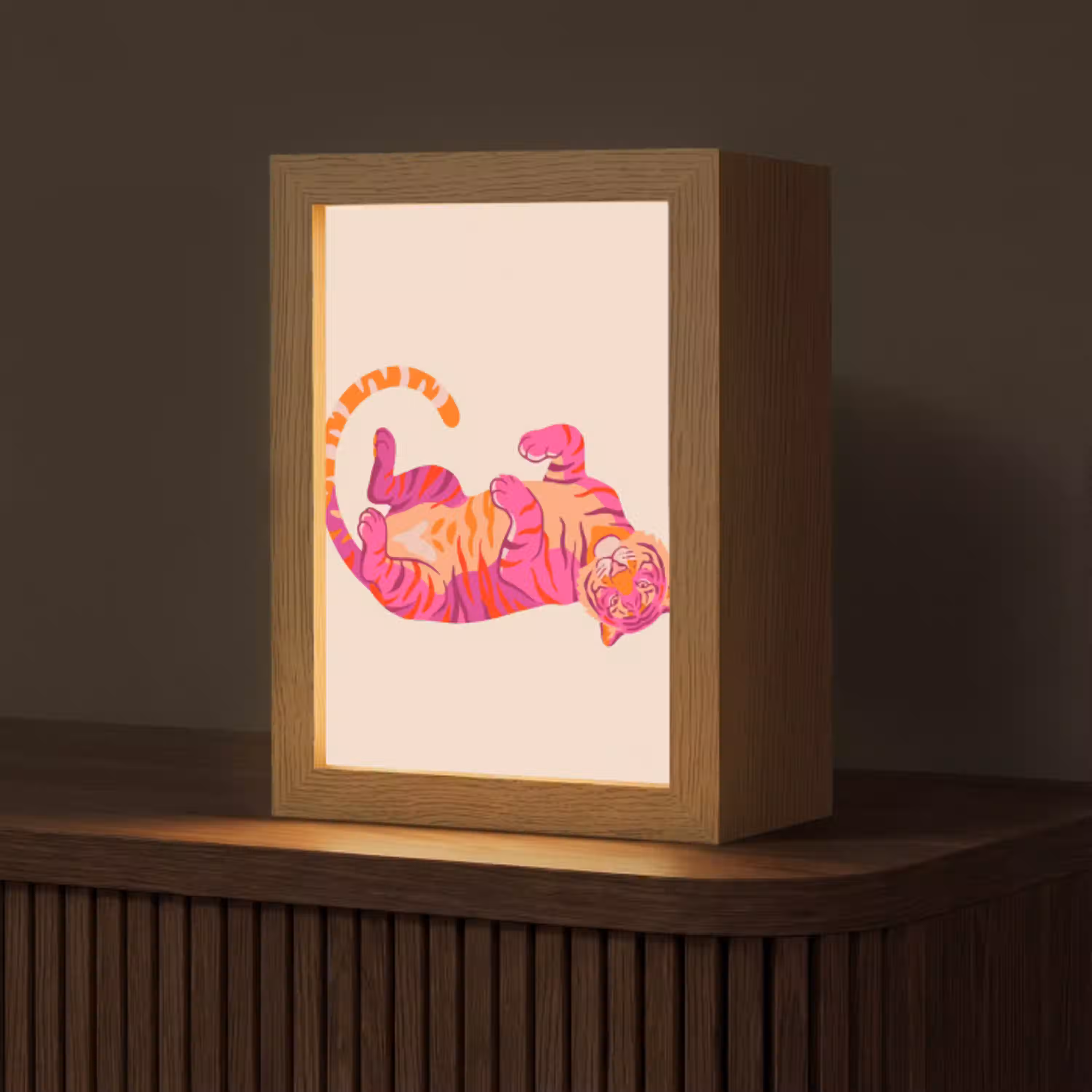 Tijger - Roze - Oranje Light Box met kabel (Tafellamp) klein -z3d_website