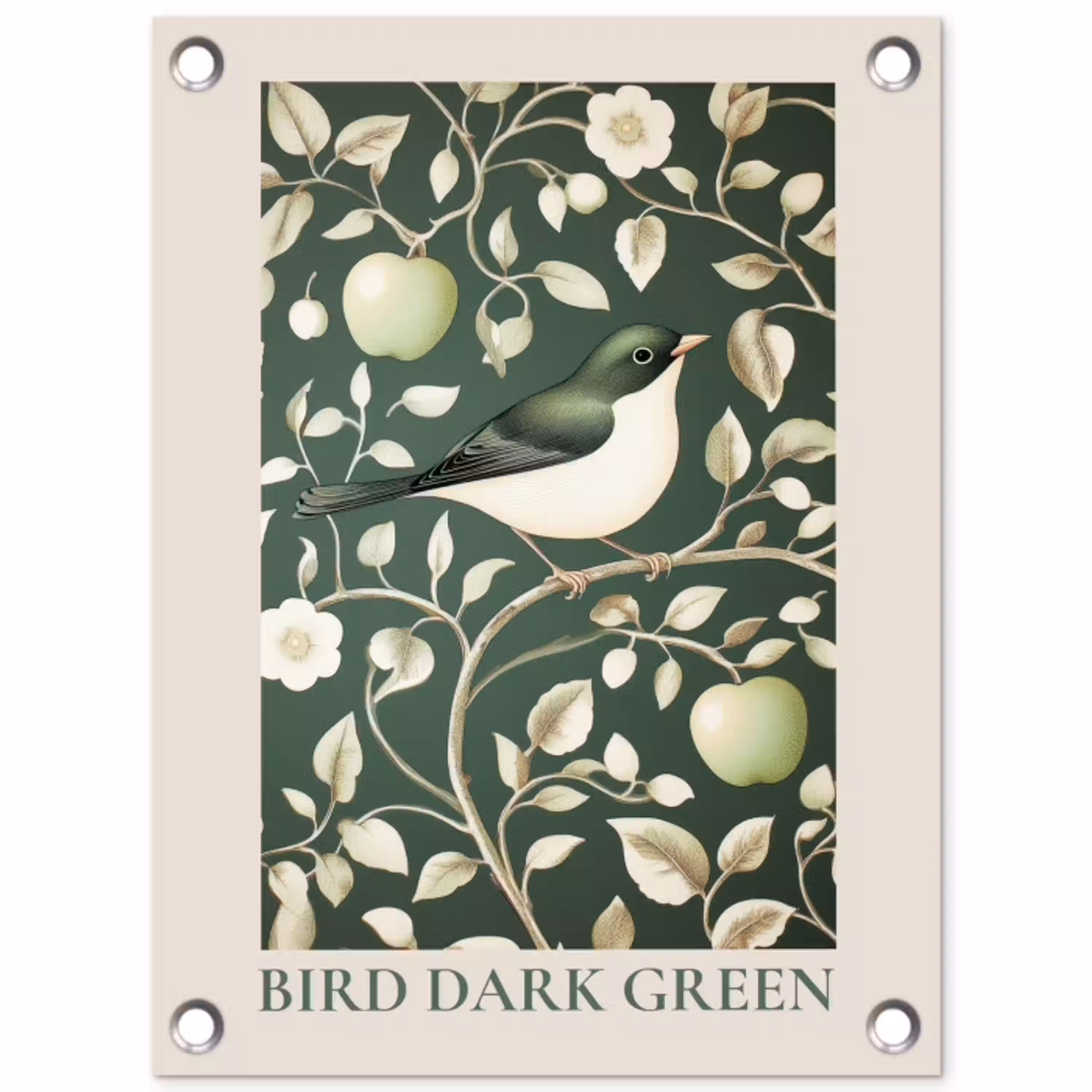 Groen - Vogel  - Bloemen tuinposter los doek klein -3d
