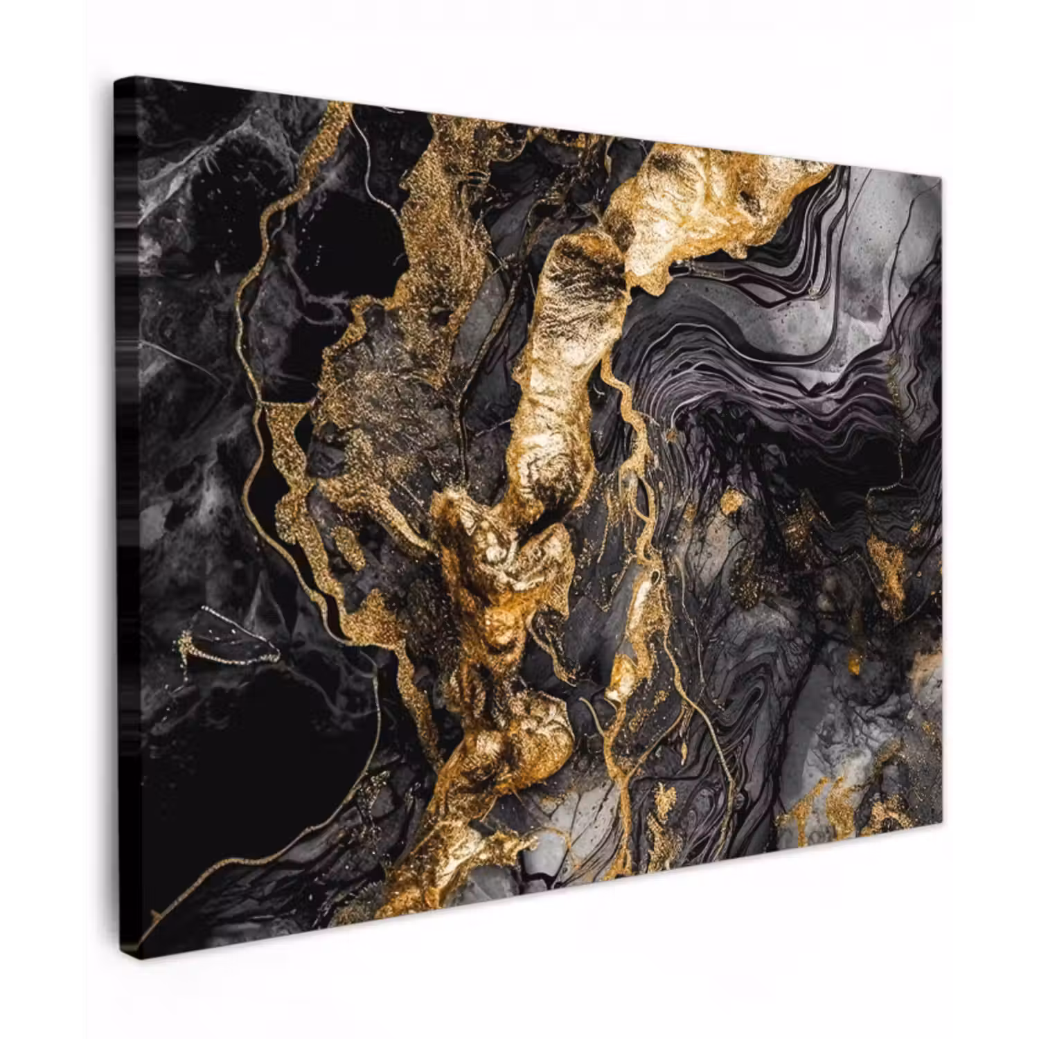 Canvas schilderij - Marmer - Zwart - Goud - Abstract