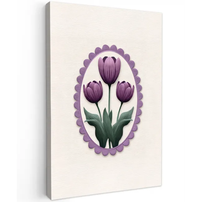 Tulpen - Paars - Lijst - Bladeren Tuinposter op houten frame 2 cm dik klein -3d
