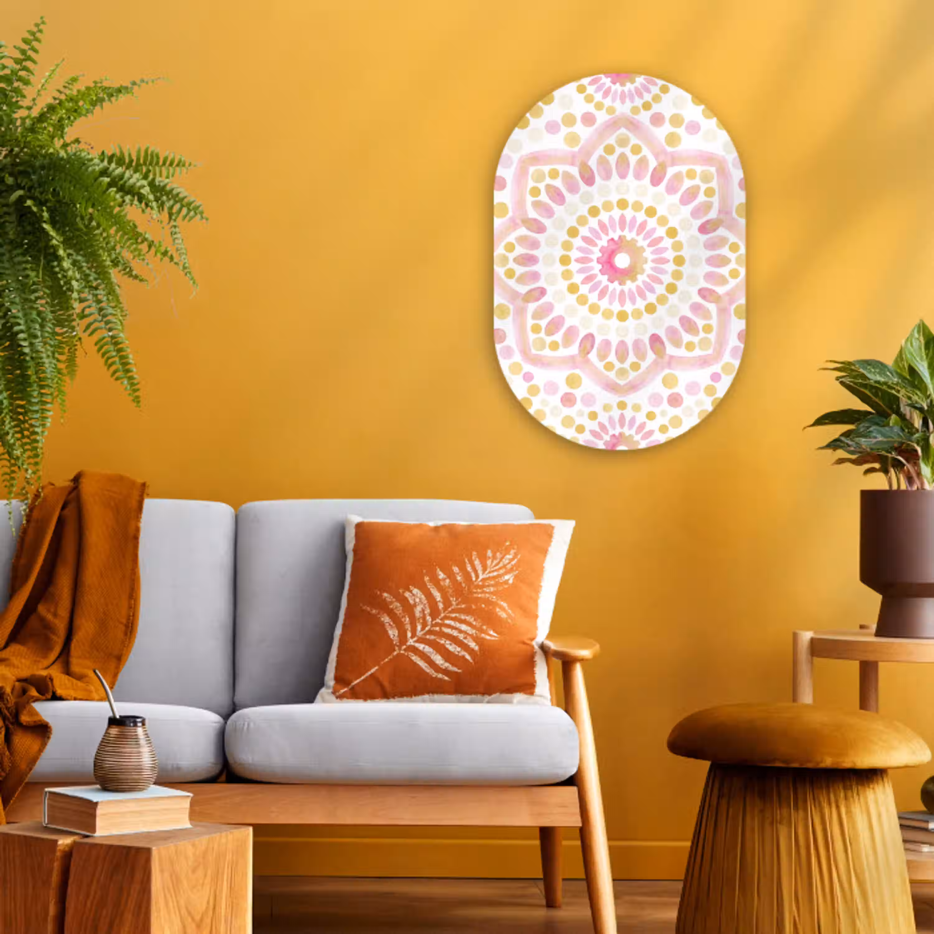 Abstract - Mandala - Kunst - Modern - Roze Wandcirkel Ovaal Forex klein -sfeer4