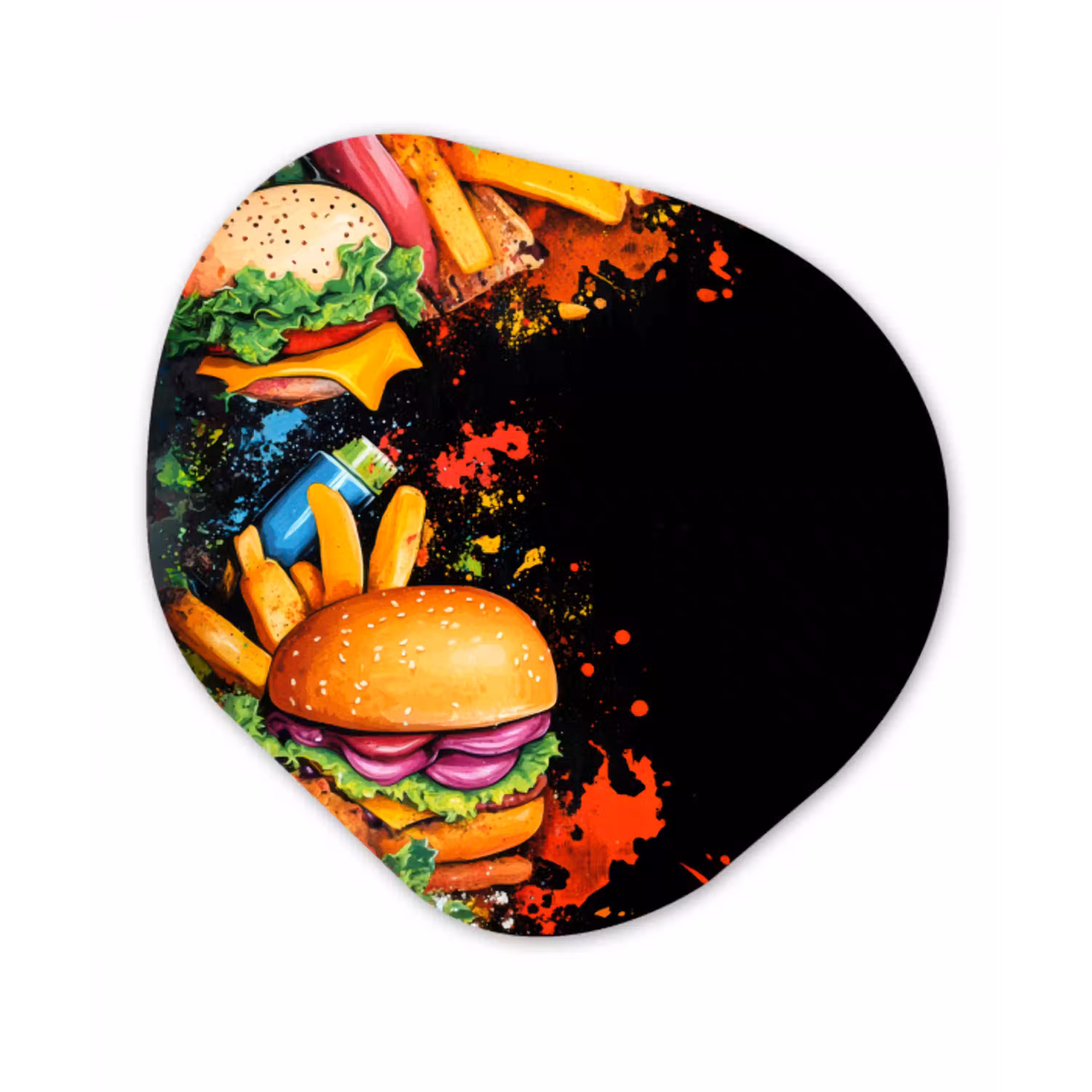 Fastfood - Graffiti - Hamburger - Eten - Modern Wandcirkel Organisch Plexiglas middel -3d