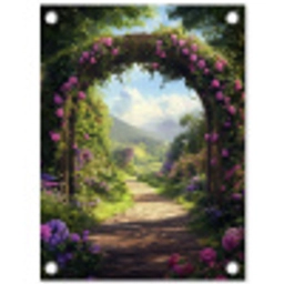Doorkijk - Rozenboog - Uitzicht - Landschap - Bloemen tuinposter los doek klein -3d