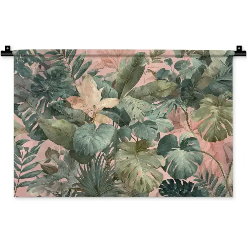 Compositie van bladeren - Groen - Roze Wandkleed katoen klein -zz3d