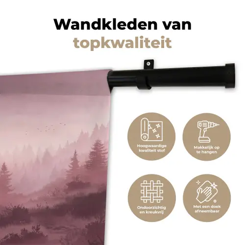 Landschap - Mistig - Roze Wandkleed katoen klein -sfeer2