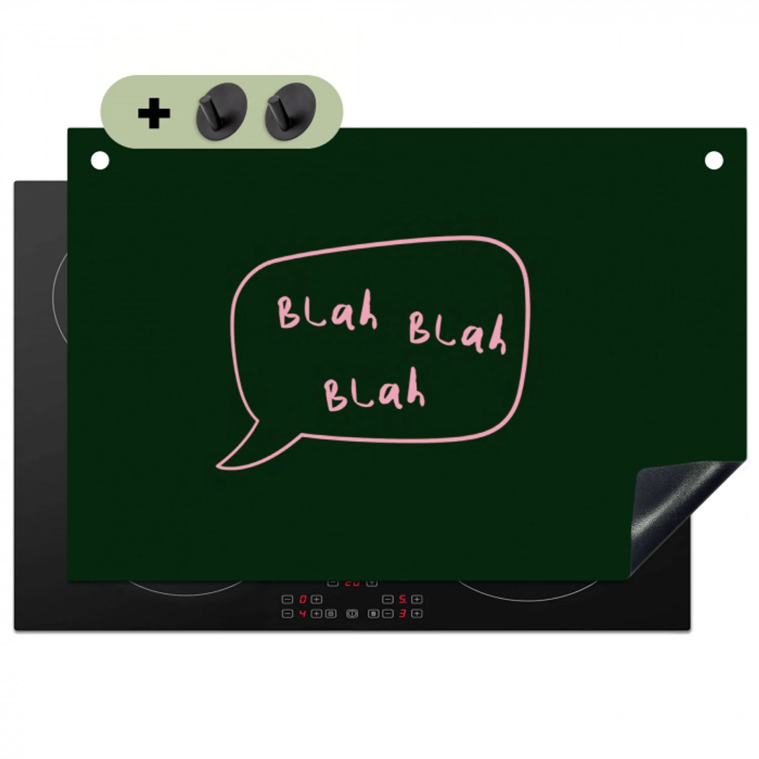 Tekstwolkje - Donkergroen - BLAH BLAH BLAH Inductie beschemer met haakjes klein -3d