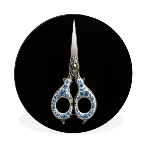Schaar - Delfts blauw - Zwart Wandcirkel aluminium klein -3d