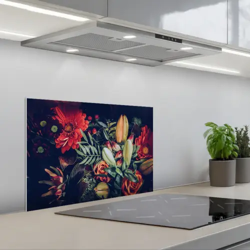 Boeket - Stilleven - Bloemen - Planten - Rood keuken achterwand spatscherm klein -3d_schuin