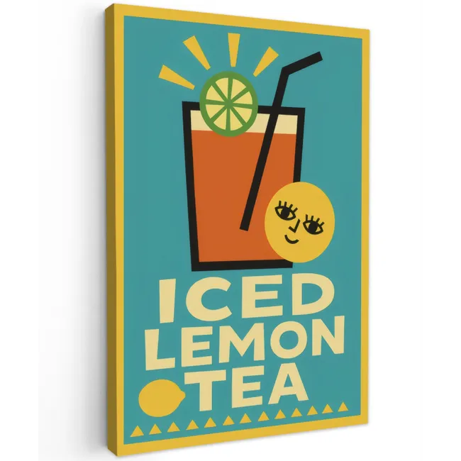 Ijsthee - Illustratie - Blauw - Citroen Tuinposter op houten frame 2 cm dik klein -3d